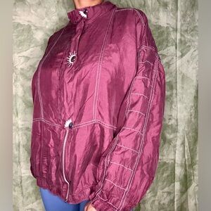 Vintage Burgundy Janeve Eombroidered Windbreaker